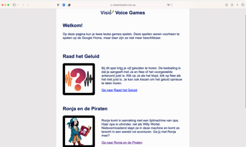 Screenshot van de webpagina Onbeperkt Spelen games
